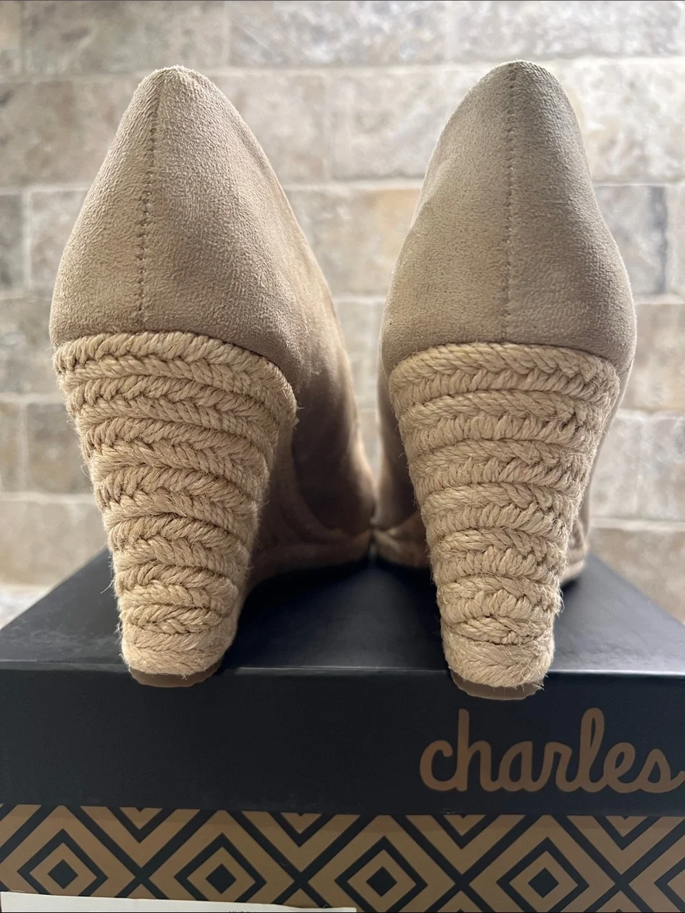 Charles by Charles David Nude Micro-Suede Espadrille Wedge Pumps
